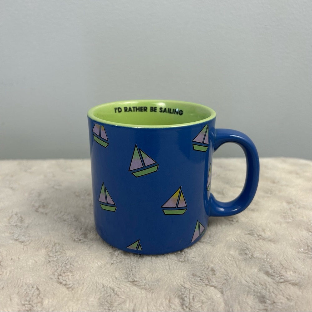 Willitts Designs 1986 Sailboats Coffee Mug Blue Green Cup I'd Rather Be Sailing